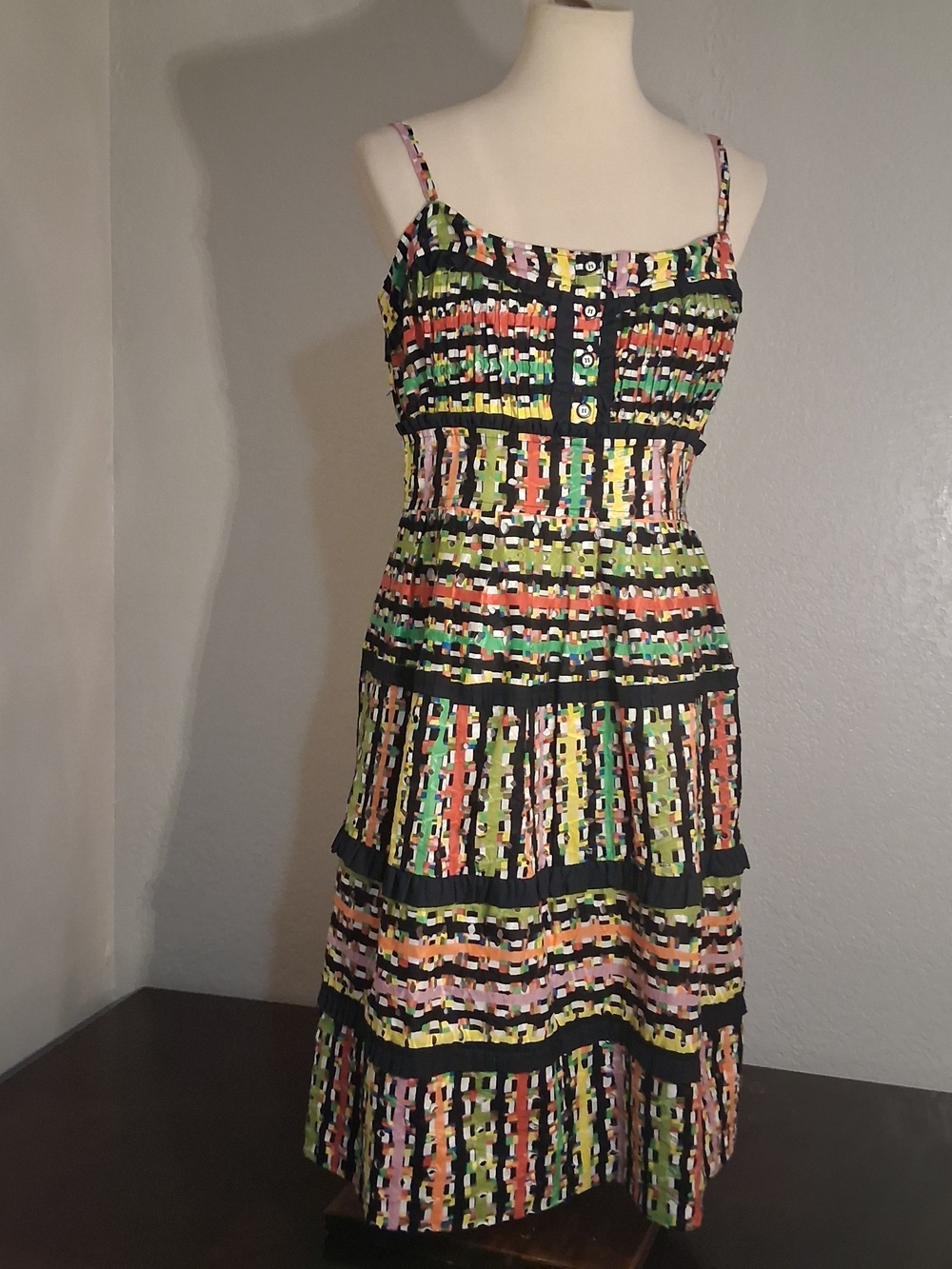 Cynthia Steffe Multicolor Striped Midi Dress with Black Accents